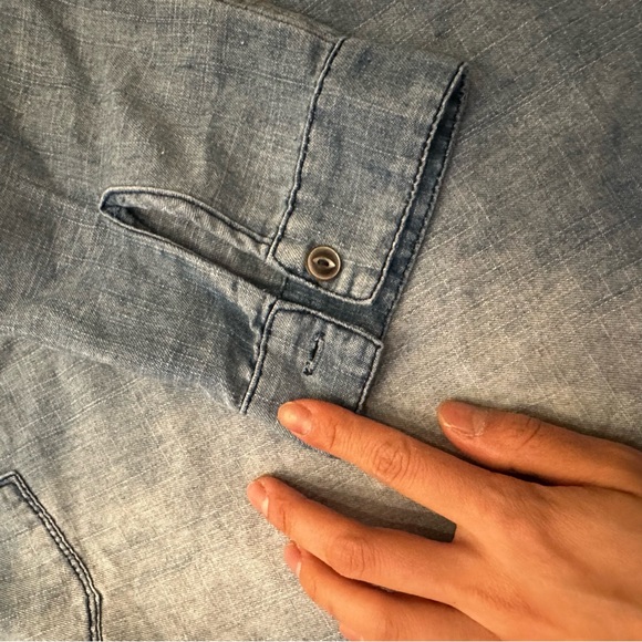 En Crème Embroidered Chambray Tunic Dress Boho Floral Denim Shirt Women L - Picture 6 of 14